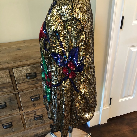 JEAN for JOSEPH LE BON Silk Sequin Cardigan XL - Picture 2 of 8